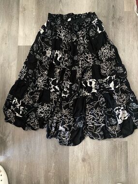 Black Floral Tiered Maxi Skirt